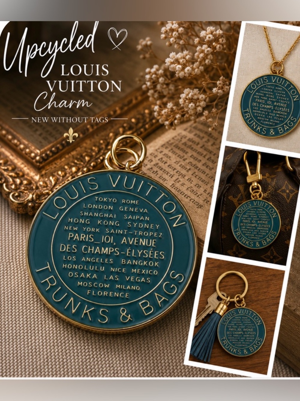 💙💛 Louis Vuitton Upcycled Trunks & Bags Blue and Gold Pendant